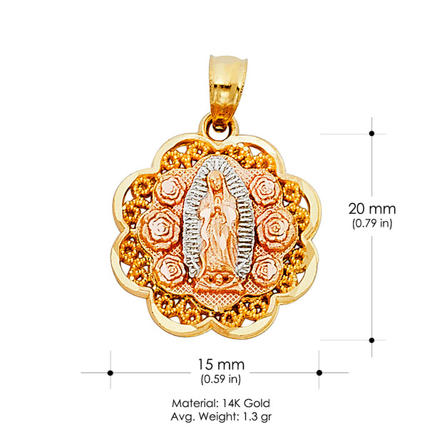 14K Gold Religious Guadalupe Charm Pendant