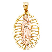 14K Gold Religious Guadalupe Charm Pendant with 0.8mm Box Chain Necklace