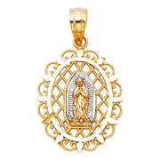 14K Gold Religious Guadalupe Charm Pendant with 0.8mm Box Chain Necklace