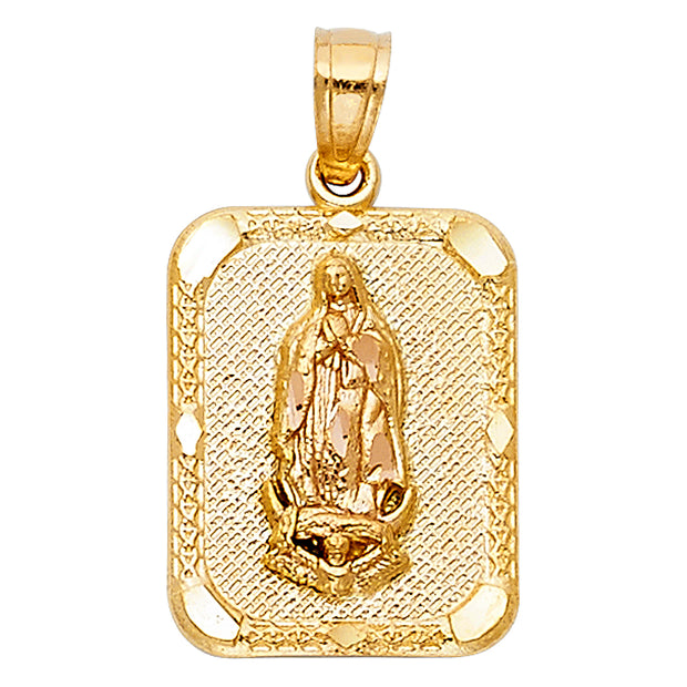 14K Gold Guadalupe Charm Pendant with 3.1mm Figaro 3+1 Chain Necklace