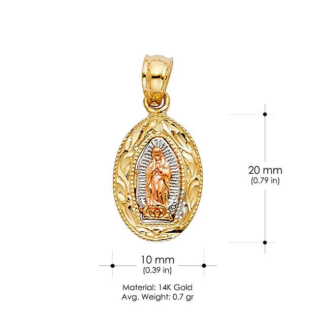 14K Gold Religious Guadalupe Charm Pendant