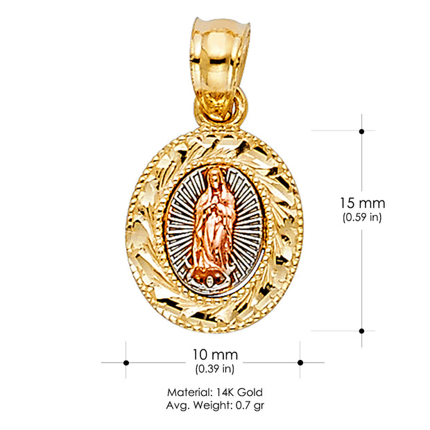 14K Gold Religious Guadalupe Charm Pendant