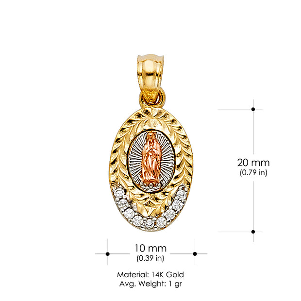 14K Gold Religious Guadalupe CZ Pendant