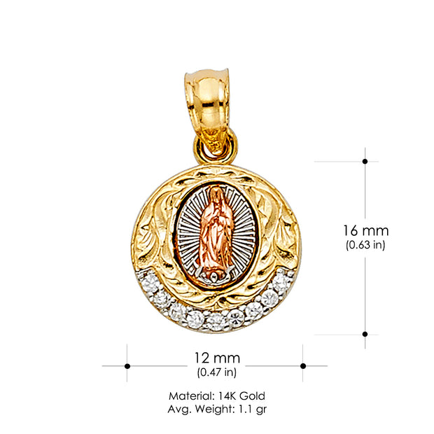 14K Gold Religious Guadalupe CZ Pendant