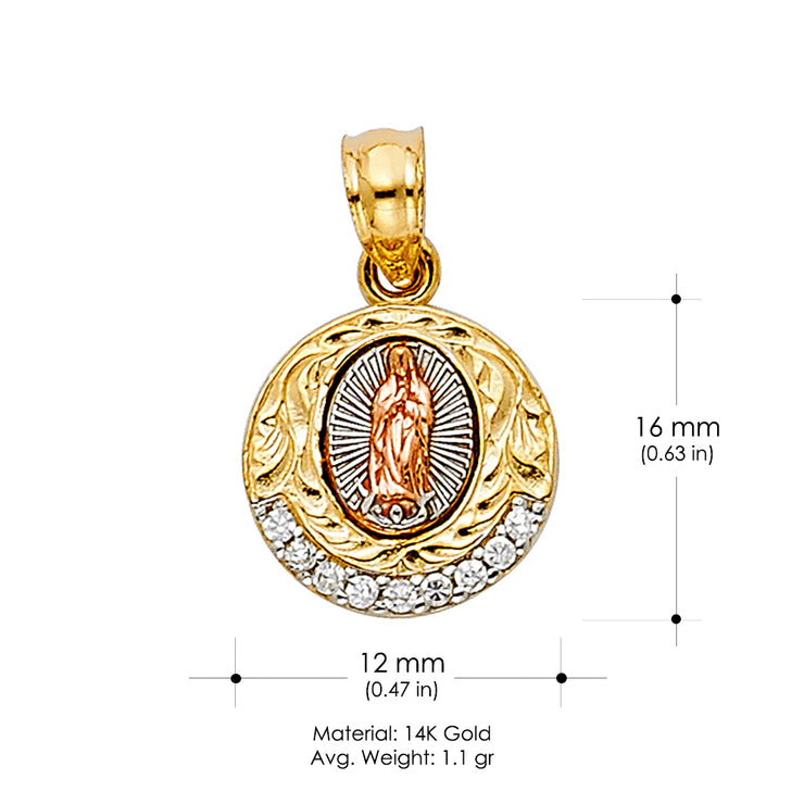 14K Gold Religious Guadalupe CZ Pendant
