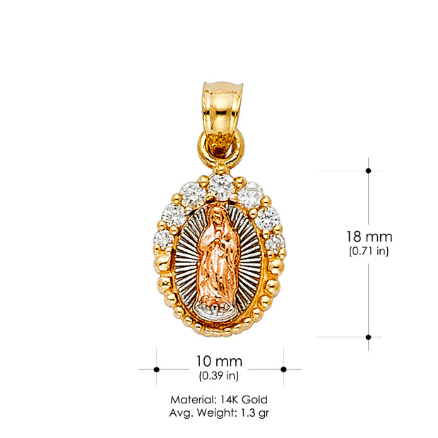 14K Gold Religious Guadalupe CZ Pendant