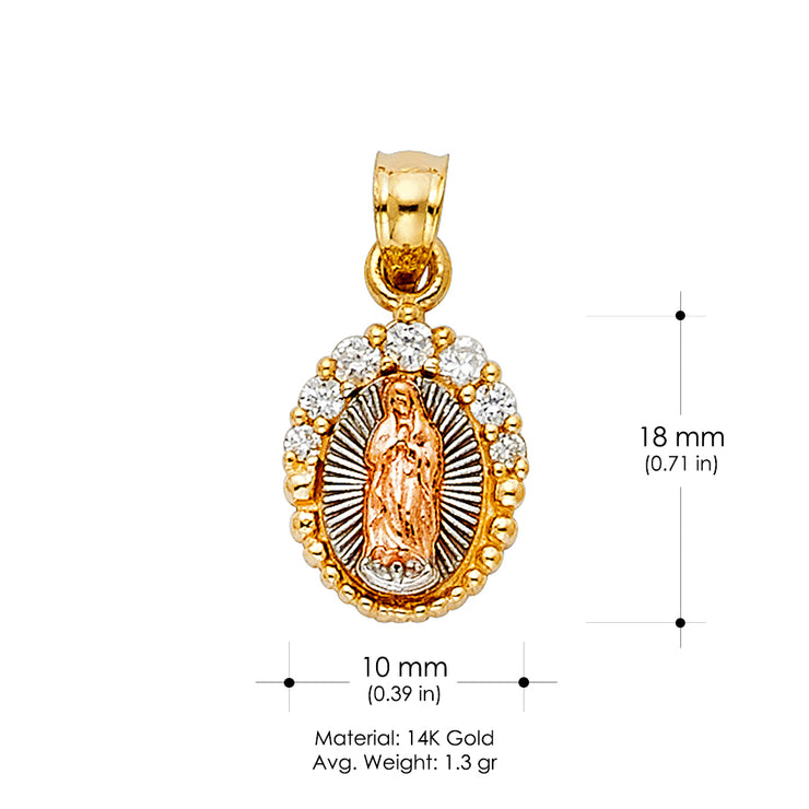14K Gold Religious Guadalupe CZ Pendant