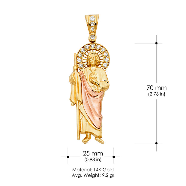 14K Gold St. Jude Religious CZ Pendant