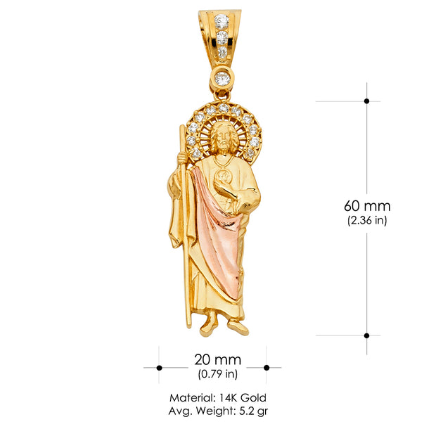 14K Gold St. Jude Religious CZ Pendant