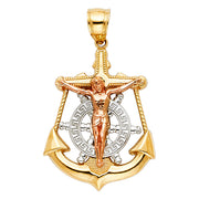 14K Gold Jesus Crucifix Anchor Pendant with 3.4mm Hollow Cuban Chain