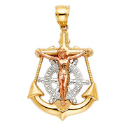 14K Gold Jesus Crucifix Anchor Pendant with 3.3mm Valentino Star Diamond Cut Chain
