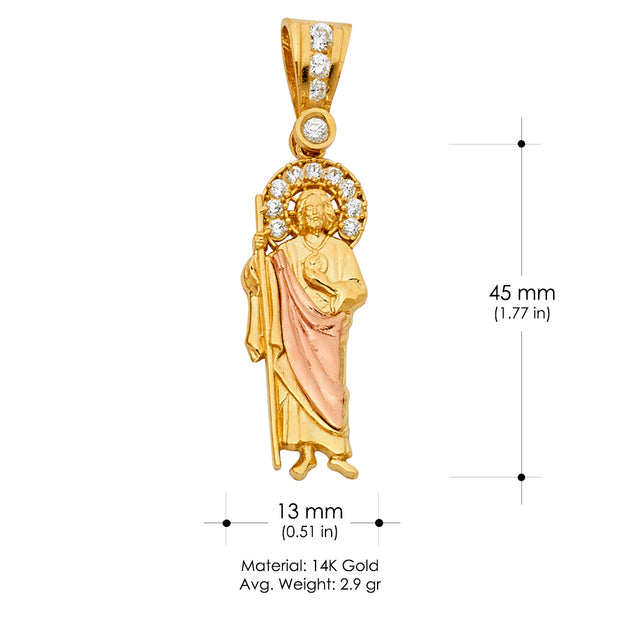 14K Gold St. Jude Religious CZ Pendant