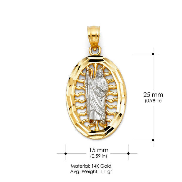 14K Gold St. Jude Religious CZ Pendant