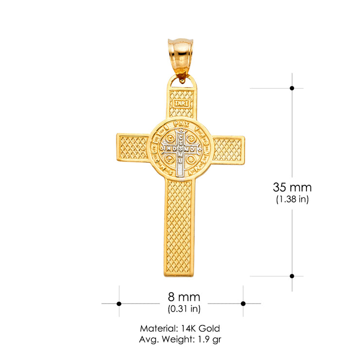 14K Gold Saint San Benito Cross Religious Pendant