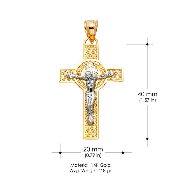14K Gold Saint San Benito Crucifix Cross Religious Pendant