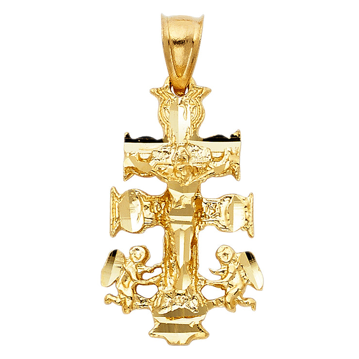 14K Gold Religious Cross of Caravaca Charm Pendant with 1.2mm Box Chain Necklace