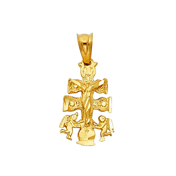 14K Gold Religious Cross of Caravaca Charm Pendant with 0.8mm Box Chain Necklace