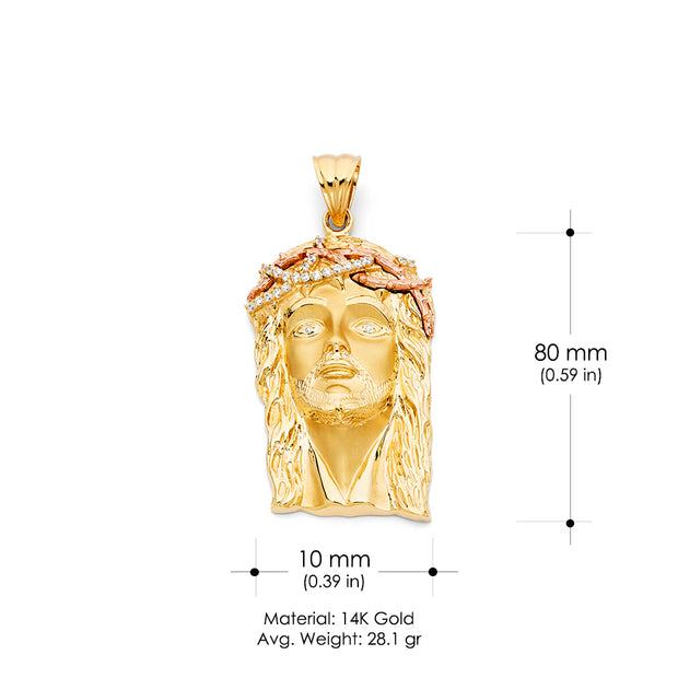 14K Gold Religious Jesus Head CZ Charm Pendant