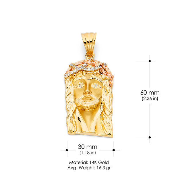 14K Gold Religious Jesus Head CZ Charm Pendant