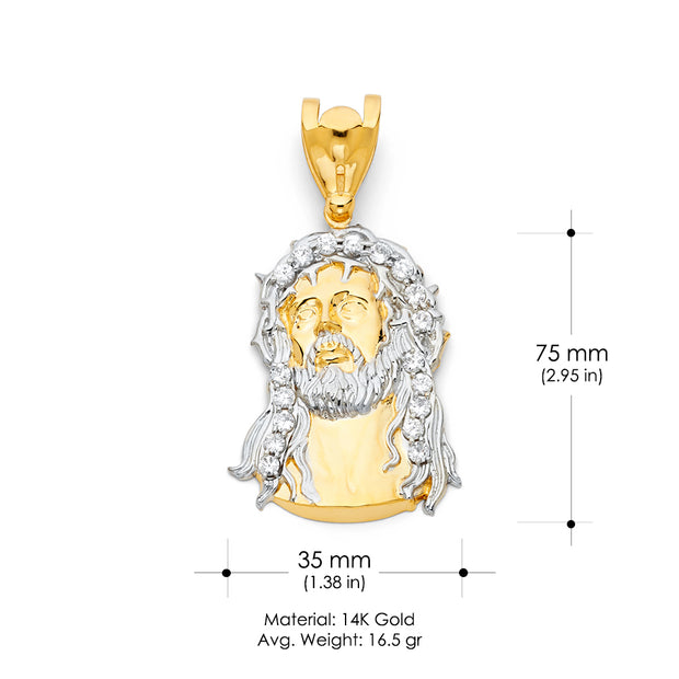 14K Gold Religious Jesus Head Charm Pendant