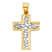 14K Gold Cross Charm Pendant with 1.1mm Wheat Chain Necklace