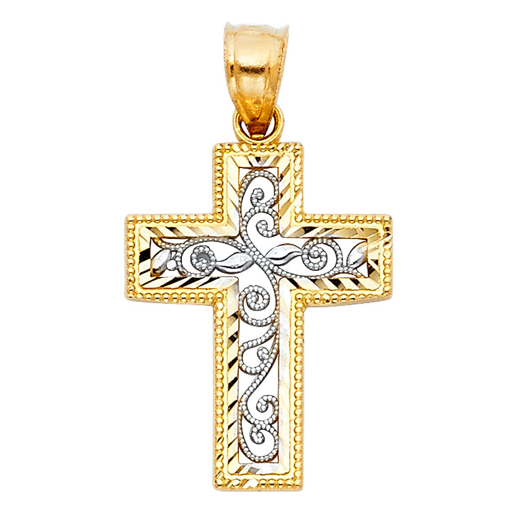 14K Gold Cross Religious Charm Pendant with 0.8mm Box Chain Necklace