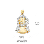 14K Gold Religious Jesus Head CZ Charm Pendant