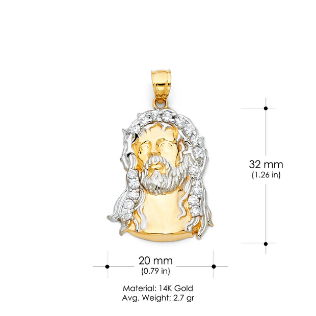 14K Gold Religious Jesus Head CZ Charm Pendant
