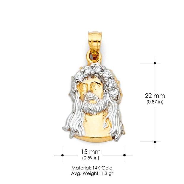 14K Gold Religious Jesus Head CZ Charm Pendant