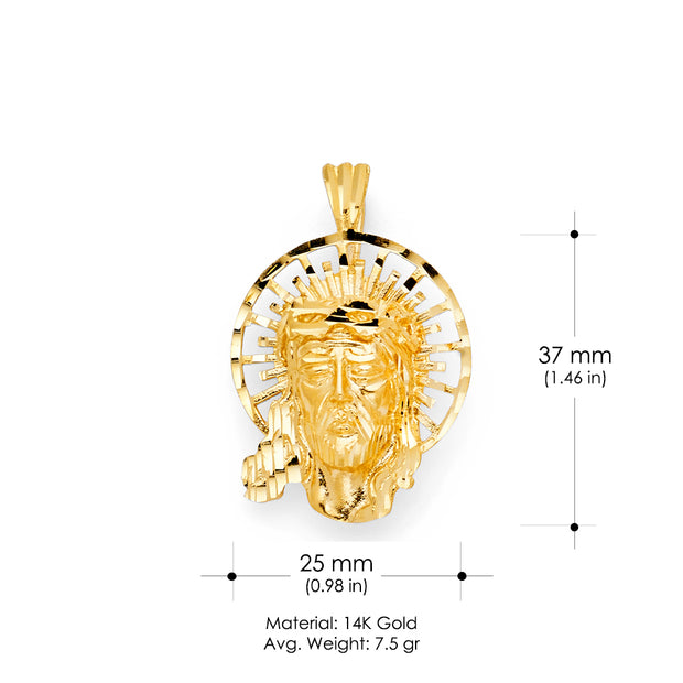 14K Gold Religious Jesus Head Charm Pendant