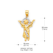 14K Gold Infant Jesus CZ Religious Pendant