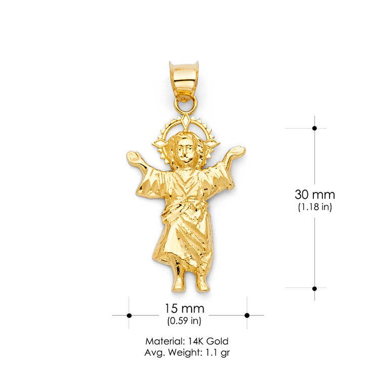 14K Gold Infant Jesus CZ Religious Pendant