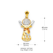 14K Gold Divine Infant Jesus CZ Religious Pendant