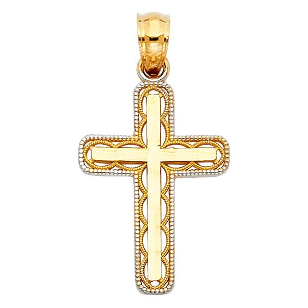 14K Gold Cross Religious Charm Pendant with 0.8mm Box Chain Necklace