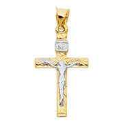 14K Gold Crucifix Cross Pendant with 1.5mm Flat Open Wheat Chain