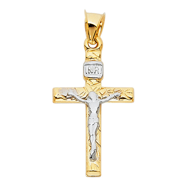 14K Gold Crucifix Cross Religious Charm Pendant with 1.2mm Box Chain Necklace