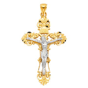 14K Gold Crucifix Charm Pendant with 4.5mm Figaro 3+1 Chain Necklace