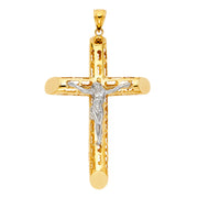 14K Gold Crucifix Charm Pendant with 3.8mm Figaro 3+1 Chain Necklace