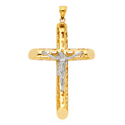 14K Gold Crucifix Charm Pendant with 1.8mm Singapore Chain Necklace