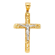 14K Gold Religious Crucifix Charm Pendant with 1.2mm Box Chain Necklace