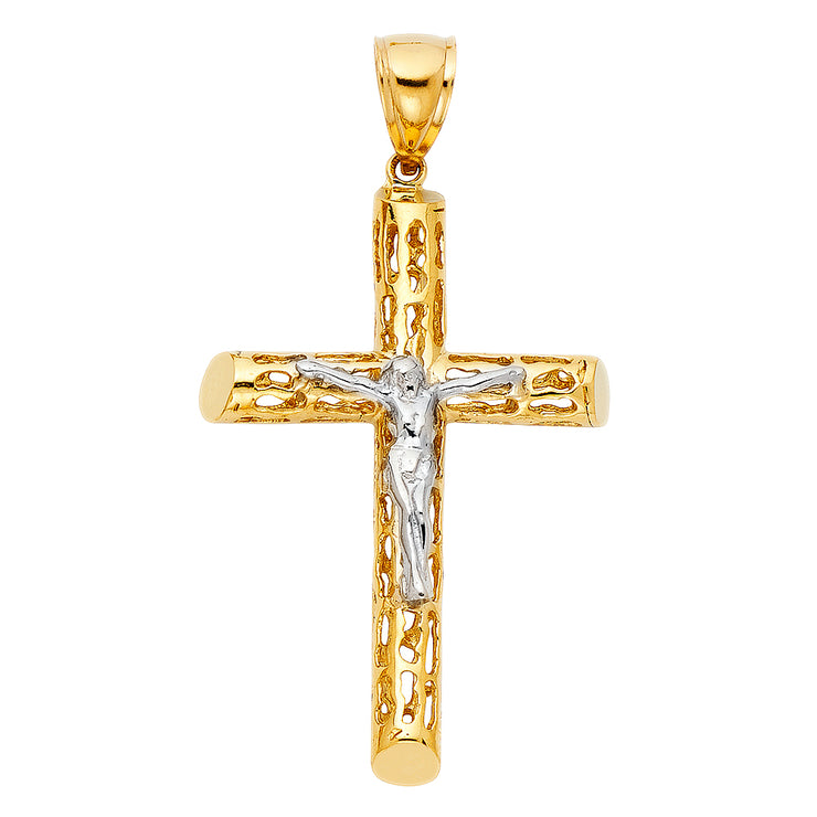 14K Gold Religious Crucifix Charm Pendant with 1.2mm Box Chain Necklace