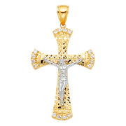14K Gold CZ Crucifix Charm Pendant with 1.8mm Singapore Chain Necklace