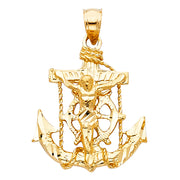 14K Gold Mariner Crucifix Charm Pendant with 1.8mm Singapore Chain Necklace