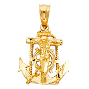 14K Gold Mariner Crucifix Charm Pendant with 1.2mm Singapore Chain Necklace