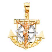 14K Gold Mariner Crucifix Charm Pendant with 4.2mm Valentino Star Diamond Cut Chain Necklace