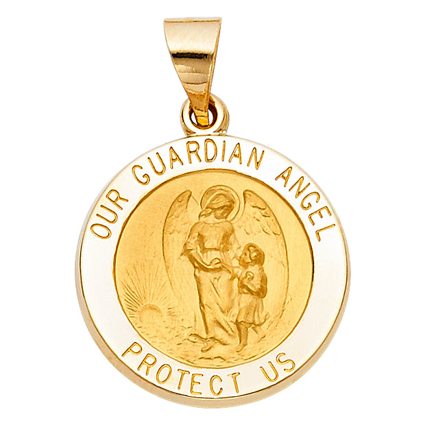 14K Gold Religious Our Guardian Angel Charm Pendant with 1.2mm Box Chain Necklace