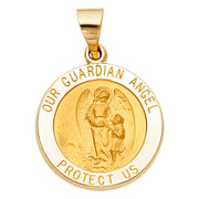 14K Gold Our Guardian Angel Charm Pendant with 1.7mm Flat Open Wheat Chain Necklace