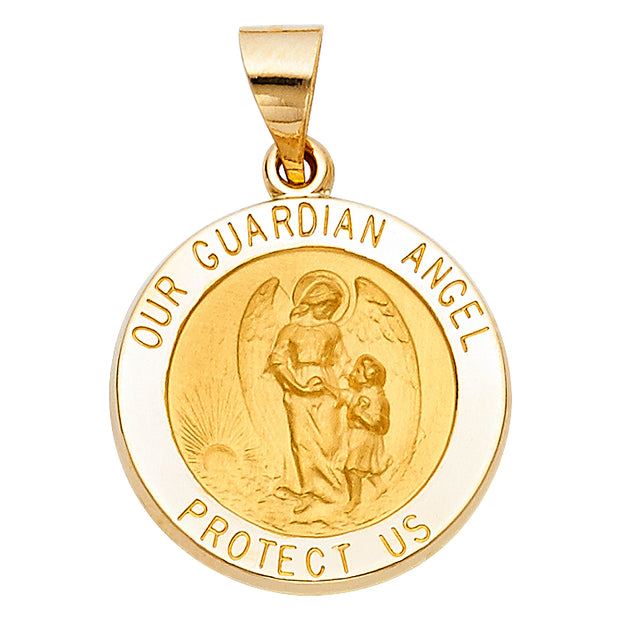 14K Gold Our Guardian Angel Charm Pendant with 3.1mm Figaro 3+1 Chain Necklace