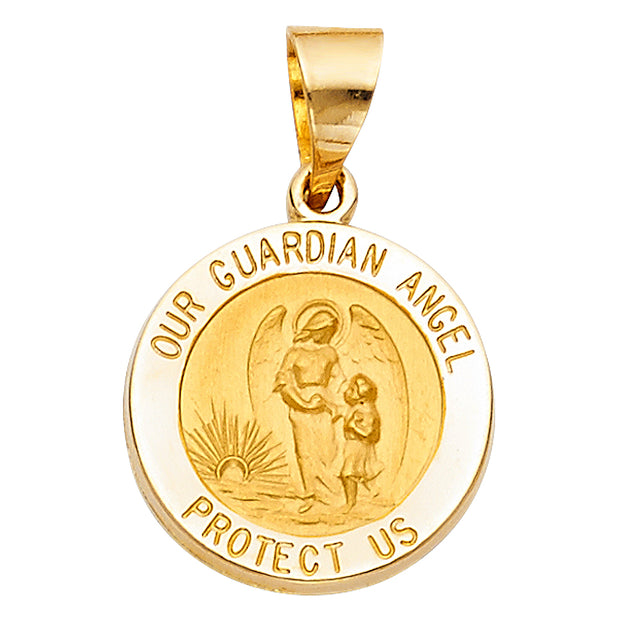 14K Gold Our Guardian Angel Charm Pendant with 1.8mm Singapore Chain Necklace