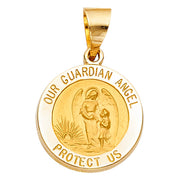 14K Gold Our Guardian Angel Charm Pendant with 1.7mm Flat Open Wheat Chain Necklace